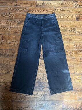 Women's Wide Leg Black Jeans, cargo